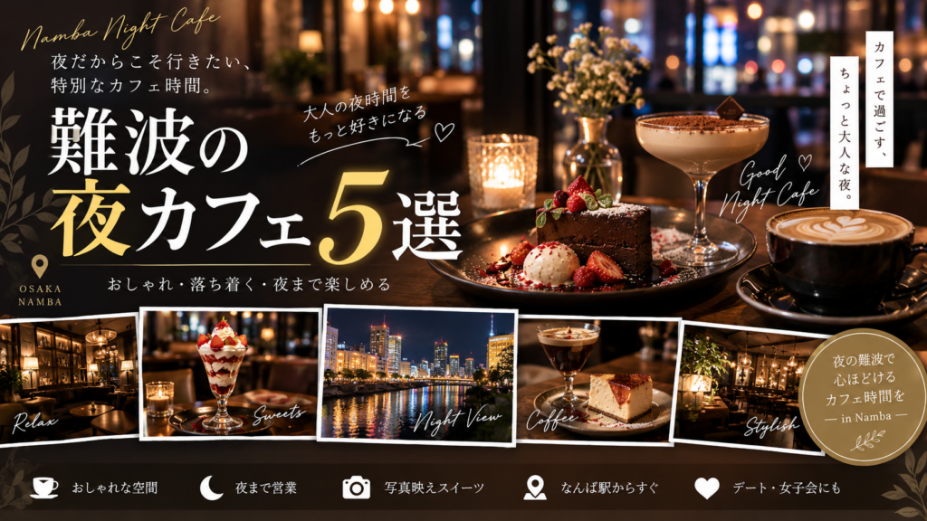 難波の夜カフェおすすめ5選を紹介するアイキャッチ